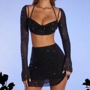 Oh Polly Black Glitter Crop Top
